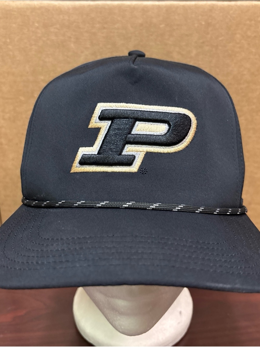 Purdue Boilermakers Black Large P Logo Rope Cap Hat Adjustable SnapBack College